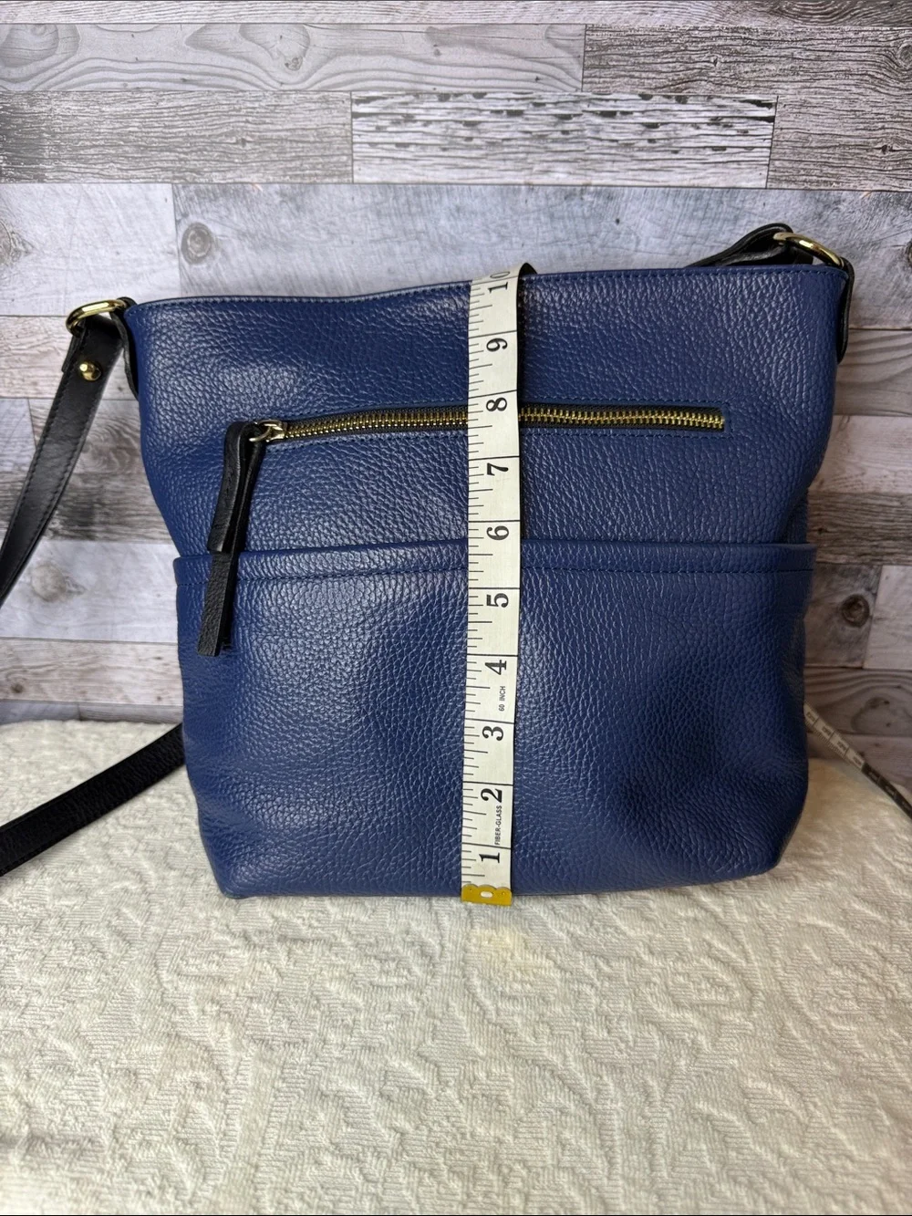 Valentina Navy Blue Pebbled Leather Crossbody with Gold Hardware
